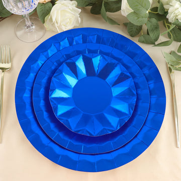 Choose Quality and Style with Royal Blue Geometric Foil Paper Charger Plates
