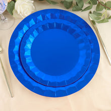 25 Pack Of Royal Blue Paper 9 Inch Dinner Plates With Geometric Prism Design