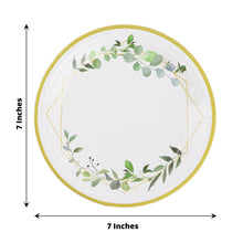 7 Inch White Plates With Eucalyptus Design And Gold Rim