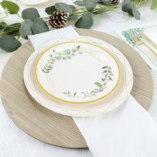 7 Inch White Plates With Eucalyptus Design And Gold Rim
