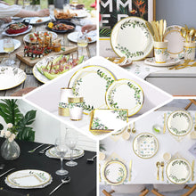 7 Inch White Round Plates With Eucalyptus Design And Gold Rim