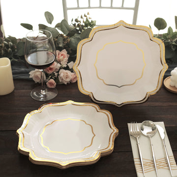 Elegant White/Gold Scallop Rim Dinner Party Paper Plates
