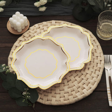 Elevate Your Table Decor with White/Gold Scallop Rim Dessert Party Paper Plates