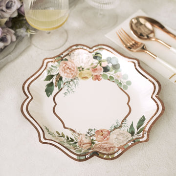 Elevate Your Event with White Rose Gold Floral Paper Plates