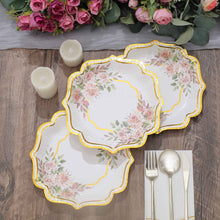 8 Inch Disposable White And Gold Floral Scallop Rim Plates 25 Pack 300 GSM 