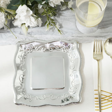Silver Vintage Appetizer Dessert Paper Plates for a Touch of Elegance