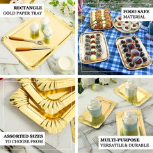 9 Inch Rectangle Party Platters With Scalloped Rim Metallic Gold