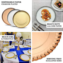 Round Scallop Rim Gold Paper Charger Plates Heavy Duty 13 Inch 10 Pack