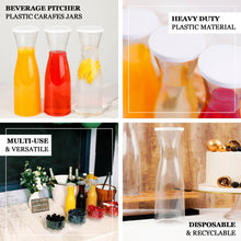 34 oz Clear Plastic Disposable Water Pitcher Juice Jar and Beverage Containers Carafes with Lids 3 Pack