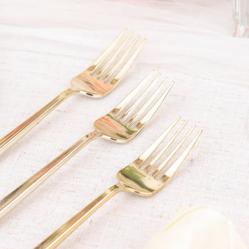 Glossy Gold Heavy Duty Plastic Silverware Forks Cutlery - The Ultimate Event Décor Accessory