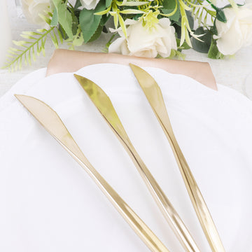 Glamorous Gold Heavy Duty Plastic Silverware Knives - Add Elegance to Your Event