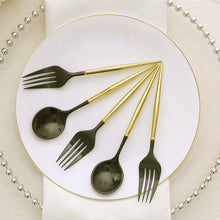 24 Pack | 6inch Black / Gold Premium Plastic Fork / Spoon Utensil Set