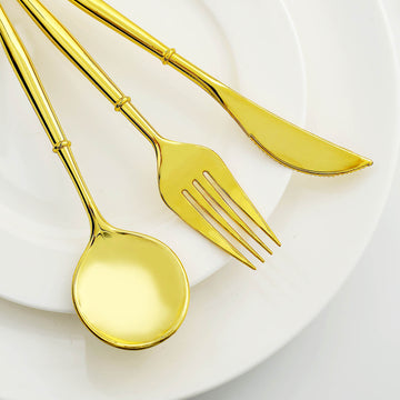 Add Elegance to Your Tablescape with the 24 Pack Gold Modern Plastic Silverware Set