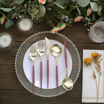Create Unforgettable Moments with the 24 Pack Metallic Gold With Cinnamon Rose Plastic Utensil Set
