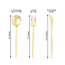 24 Pack Knife Fork & Spoon Silverware Set With Shiny Finish Gold Plastic 8 Inch