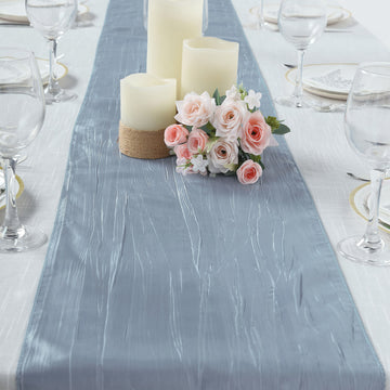 Elevate Your Table with the Dusty Blue Accordion Crinkle Taffeta Table Runner