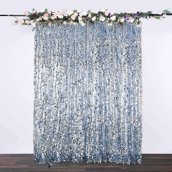 Dusty Blue Big Payette Sequin Backdrop Drape Curtain, Photo Booth Event Divider Panel - 8ftx8ft