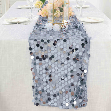 Dusty Blue Big Payette Sequin Table Runner 13"x108"