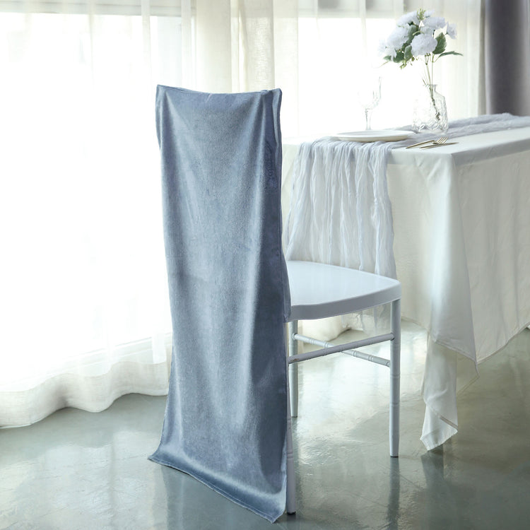 Dusty Blue Buttery Soft Velvet Chiavari Chair Solid Back Slipcover