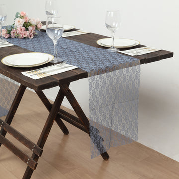 Elevate Your Table with the Dusty Blue Floral Lace Table Runner