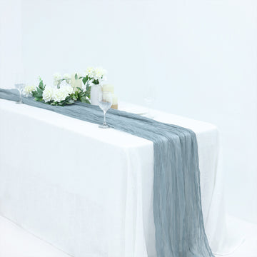 Add a Touch of Elegance with the Dusty Blue Gauze Cheesecloth Boho Table Runner
