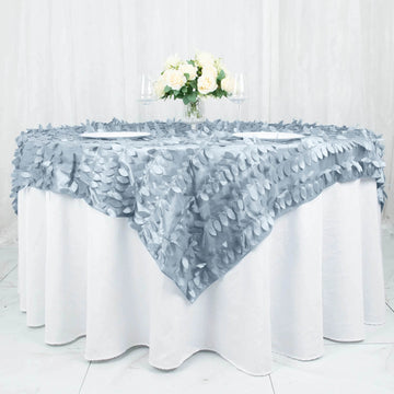 Dusty Blue 3D Leaf Petal Taffeta Fabric Table Overlay 72"x72"