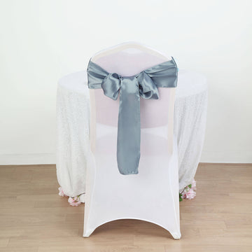 Elevate Your Event with Dusty Blue Satin Chair Sashes