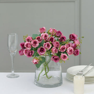 2 Pack Dusty Rose Artificial Open Rose Flower Bouquets, Small Faux Floral Arrangements 12"