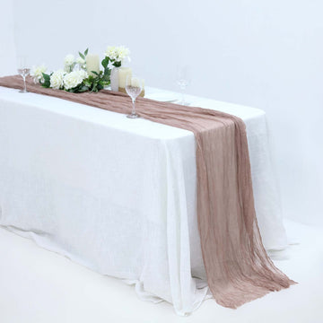 Add a Touch of Elegance with the Dusty Rose Gauze Cheesecloth Boho Table Runner