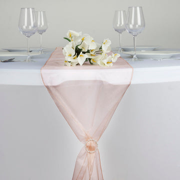 10 Pack Dusty Rose Sheer Organza Table Runners - 14"x108"