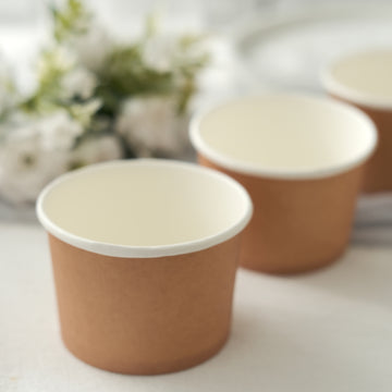 50 Pack Eco-Friendly Disposable Natural Brown Paper Dessert Cups, Snack, Ice Cream Bowls 250 GSM 8oz