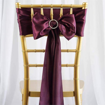 Elegant Eggplant Satin Chair Sashes for a Luxurious Touch