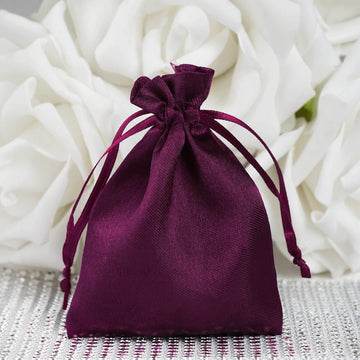 12 Pack Eggplant Satin Drawstring Wedding Party Favor Gift Bags 3"