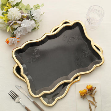 Elegant Black / Gold Rim Disposable Serving Trays