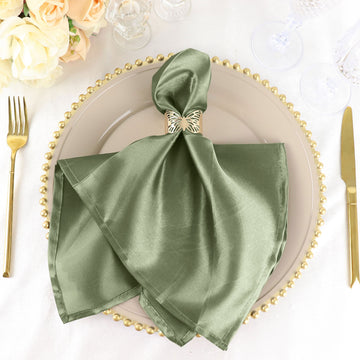 5 Pack Dusty Sage Green Seamless Satin Cloth Dinner Napkins, Wrinkle Resistant 20"x20"