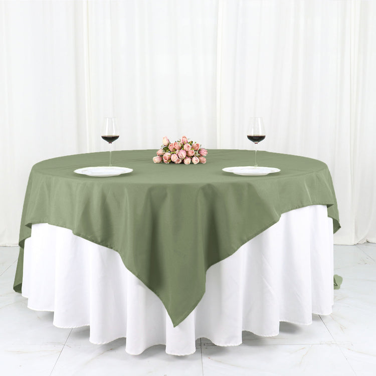90 Inch Eucalyptus Sage Green Square Table Overlay