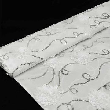 White Iridescent Sequin Taffeta Fabric Bolt, DIY Craft Fabric Roll 54"x4 Yards