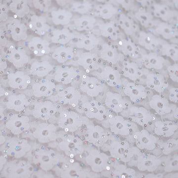 White Daisy Embroidered Sequin Organza Fabric Roll for Stunning Wedding Decor