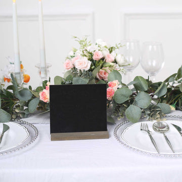6 Pack Mini Table Chalkboard Place Card Signs With Rustic Wood Base Stands - Perfect for Event Decor