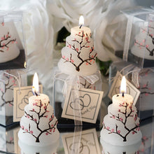 2" Gift Wrapped Cherry Blossom Wedding Cake Candle Party Favors With Thank You Tag