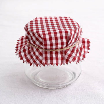 Checkered Jam Jar Covers with Jute String
