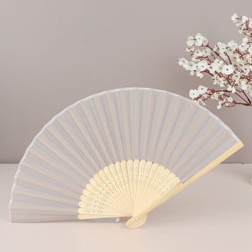 Elegant Silver Asian Silk Folding Fans