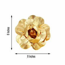A foam gold rose with measurements on a white background