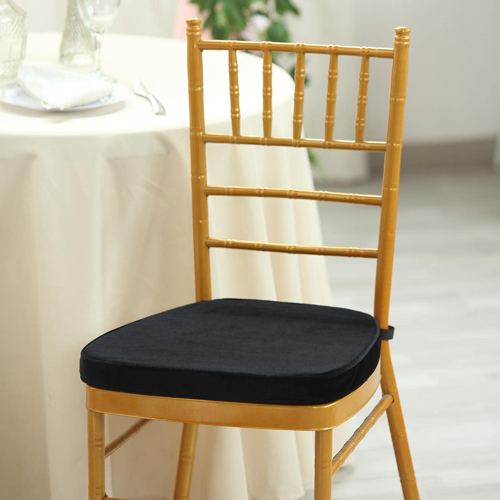Efavormart 2 inch Thick - Black Velvet Memory Foam Seat Cushion - Chiavari Chair Cushion Pads with Velcro Strap and Removable Velvet Cover