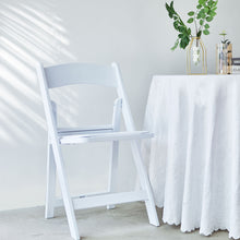 White Resin Folding Chair With Vinyl Padded Seat For Weddings, Indoor or Outdoor