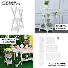 44 Inch White 3 Tier Wooden X Frame Plant Stand Display Shelf Accent Rack