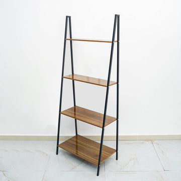 4-Tier Metal Leaning Ladder Bookshelf Stand With Natural Wood Racks for Events - 5ft
