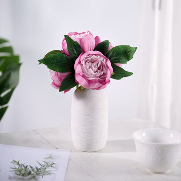 5 Flower Head Lavender Lilac / Pink Peony Bouquet Artificial Silk Peonies Spray