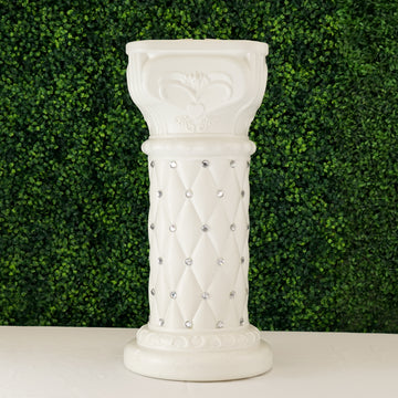 2 Pack White Crystal Beaded Pedestal Stand French Inspired Pillar With 10mm Crystal Studs PVC 25" Tall PVC