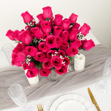 Brighten Up Your Event with Fuchsia Artificial Silk Flower Rose Buds